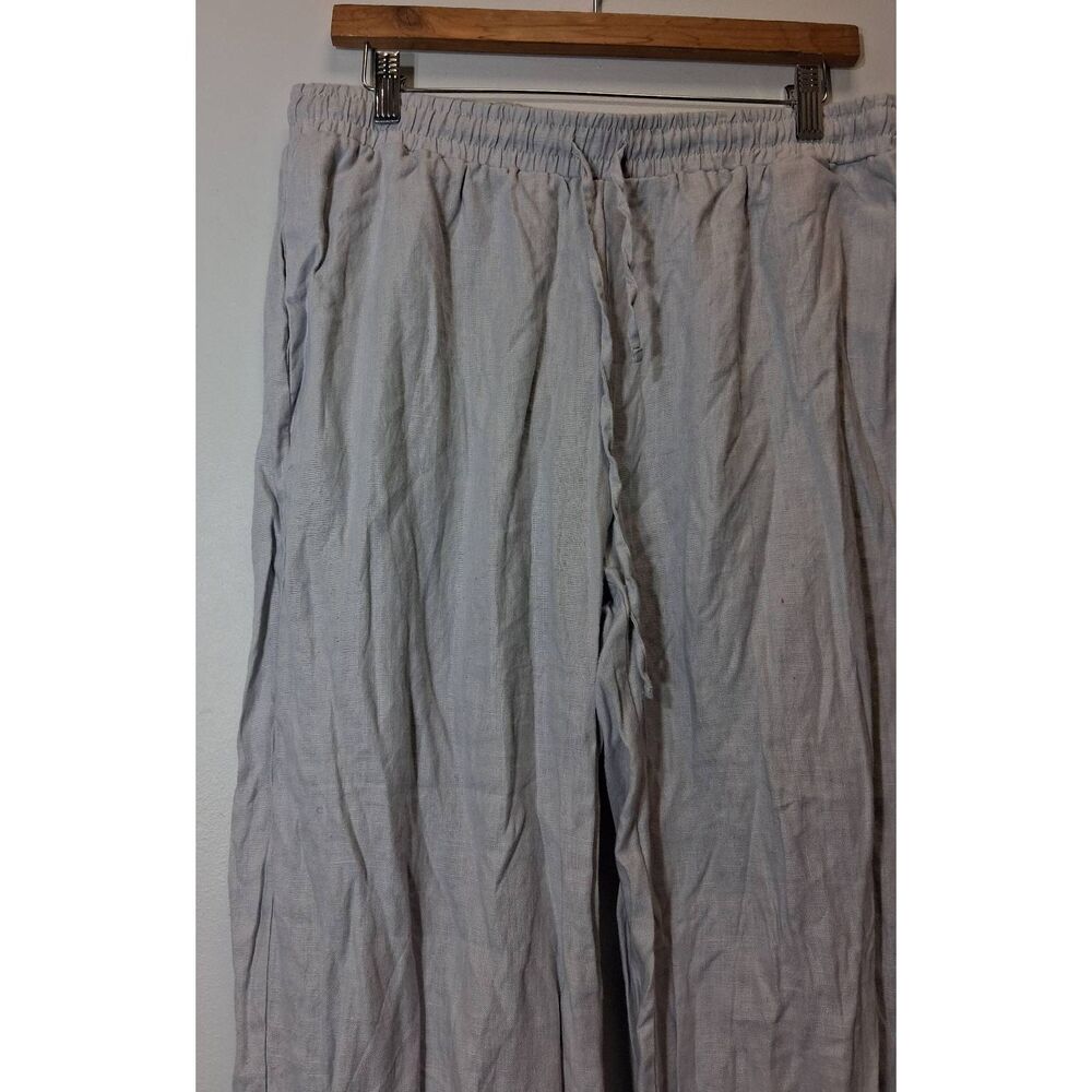 Saks fifth Ave womens large 100% linen pants light gray wide leg long ankle - Picture 4 of 10